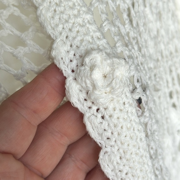 Crocheted Button up cardigan with Roses Down Center, Empire sleeves scal… - Picture 2 of 14